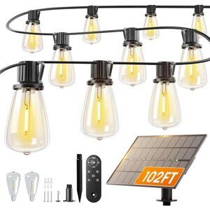 Solar String Lights Outdoor 102ft Patio Waterproof Dimmable Remote 32 Bulbs